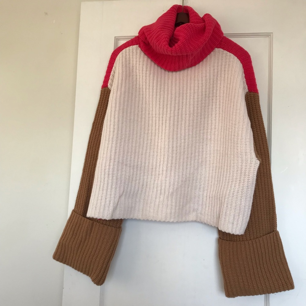 Cashmere mix color block roll neck sweater